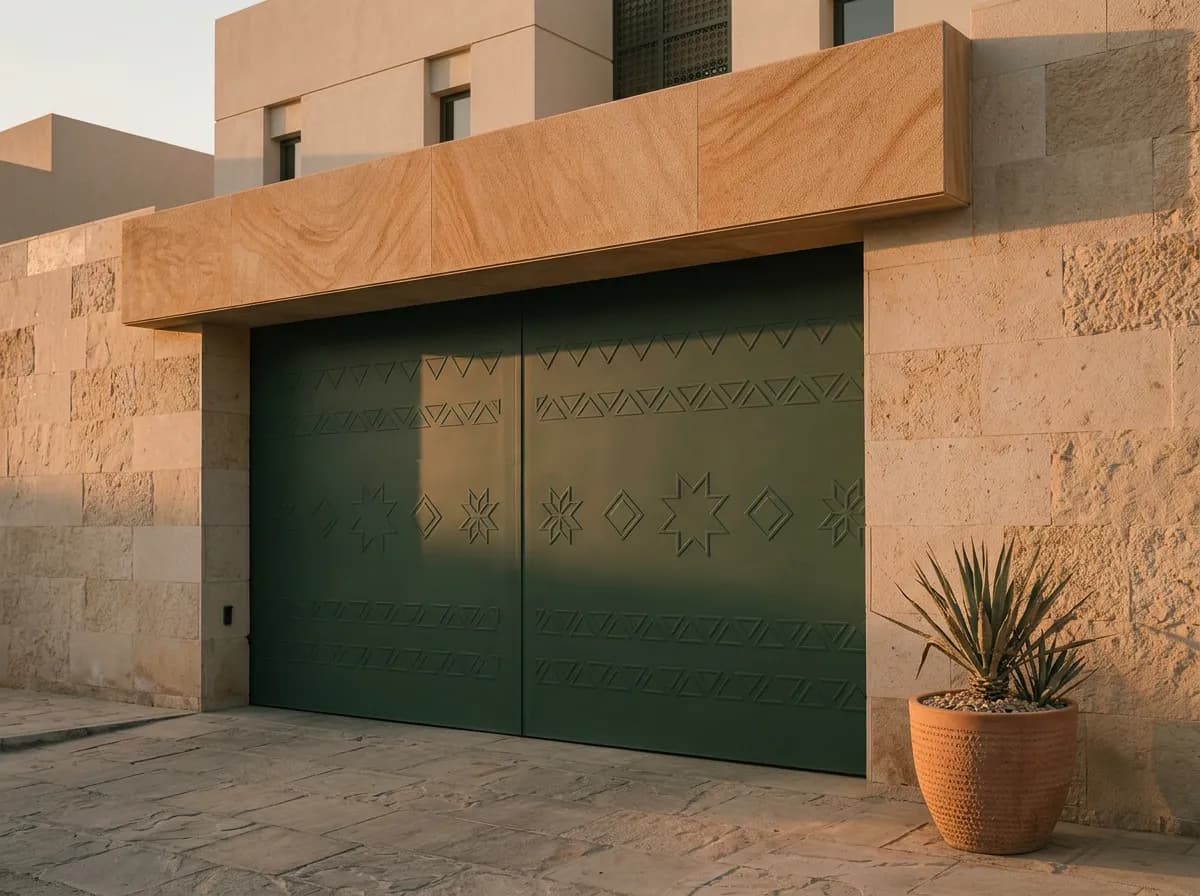 باب سيكوريت خارجي بدرفتين في واجهة زجاجية لمعرض تجاري على طريق رئيسي بالرياض